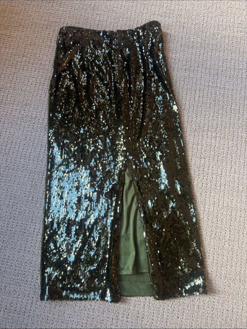 ANTONIO MELANI Olive Green Iman Sequin Midi Skirt in Chive Size 4 - Picture 6 of 9
